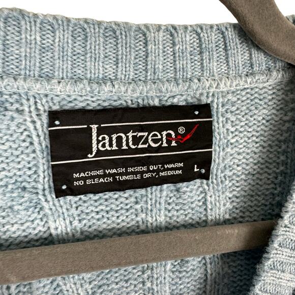 Jantzen Vintage Light Blue Long Sleeve V-Neck Cable Knit Pullover Sweater Size L - Picture 4 of 4